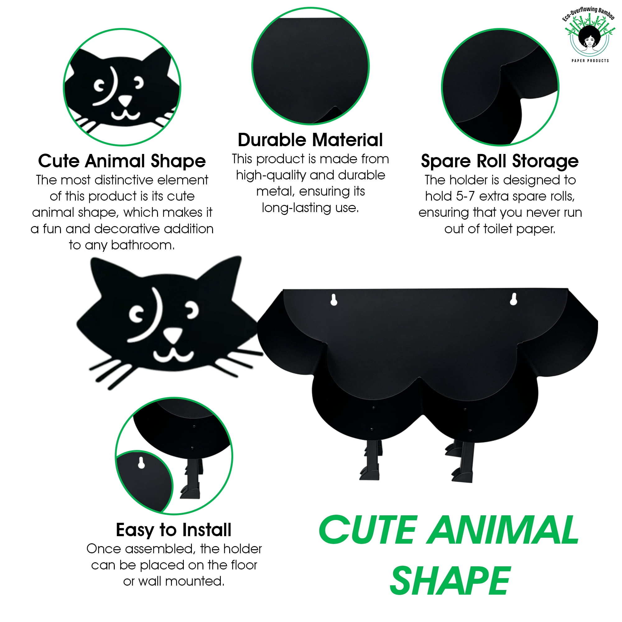 Eco-Overflowing Bamboo PP Rustproof Matte Black Finish Toilet Paper Holders, 6 Count