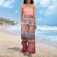 thumbnail image 7 of Minjewel Palazzo Pants for Women Print Wide Leg - High Waist Casual Trousers with Pockets Elastic, Wide Leg Pants for Women Boho Summer Trousers, Pants for Women for Beach Daily,Red M, 7 of 7