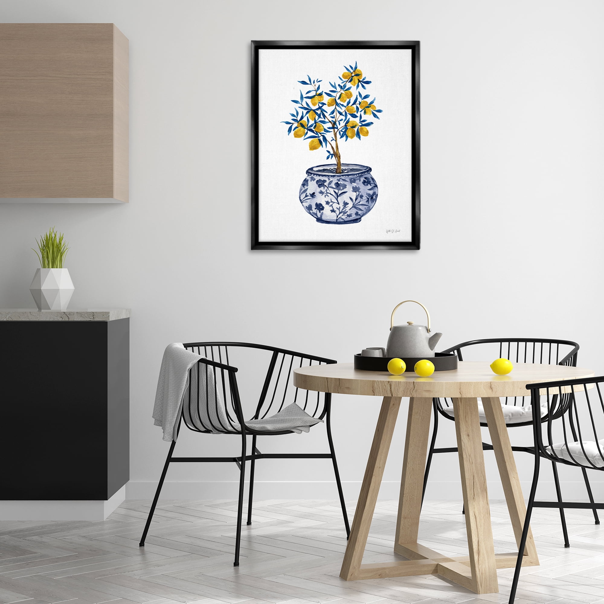 Stupell Industries Lemon Tree in Chinoiserie Food & Beverage Painting Black Floater Framed Canvas Art Print Wall Art, 25 x 31