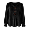 thumbnail image 7 of Women's Solid Velvet Long Sleeve Tops Notched V Neck Loose Tunic Shirts Business Casual Blouses Fall Winter Dressy Tops Daily Outfits Black, 7 of 7
