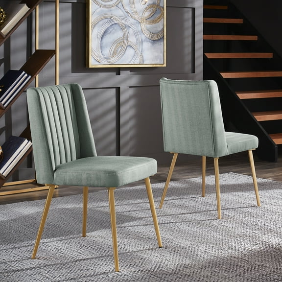 Ember Interiors Ponce Gold Finished Metal Fabric Upholstered Dining Chairs, Set of Two, Multiple Colors