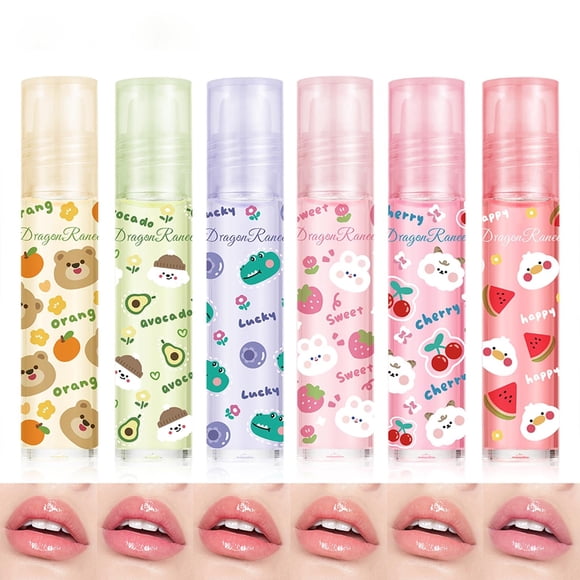 Juego de 6 uds de aceite de brillo de labios Roll On, labios hidratantes y nutritivos, aceite de labios ligero, aromas de frutas, brillo de labios vegano, aceite de labios no tóxico