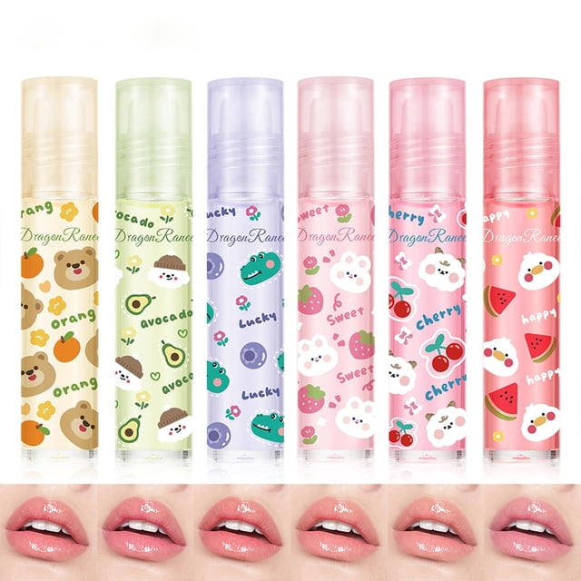 Juego de 6 uds de aceite de brillo de labios Roll On, labios hidratantes y nutritivos, aceite de labios ligero, aromas de frutas, brillo de labios vegano, aceite de labios no tóxico
