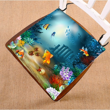 

YKCG Underwater Wold Deep Ocean Tropical Sea Animal Fishes Coral Seat Cushion Chair Cushion Floor Cushion Twin Sides 20x20 inches