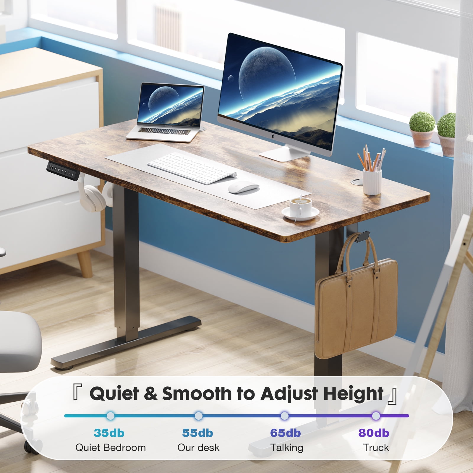 edx Electric Standing Desk, Height Adjustable Desk, 48 x 24 Inches Ergonomic Stand up Desk with Memory Preset and T-Shaped Metal Bracket for Home Office
