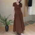 thumbnail image 4 of Hvot&aat Women's Boho Solid Color Skirt Pleated A-Line Flowy Swing Maxi Long Skirt Elastic High Waisted Skirts, 4 of 7