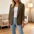 thumbnail image 4 of thefmos Women's Fall Winter Spring 3/4 Sleeve Blazer Open Front Casual Work Jacket Solid Collared Business Tops Lightweight Office Outerwear, Brown L, 4 of 8