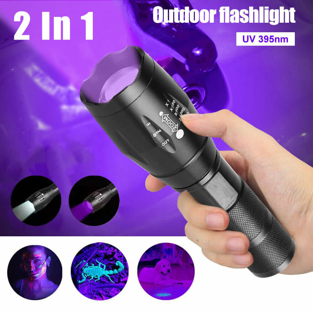 (Huayusheng)--UV Torch Ultra Violet Flashlight Zoomable Blacklight Lamp LED Super Bright 15000lm 2 In 1 395nm Mini Pocket Inspection Light**--（ .;lk';）
