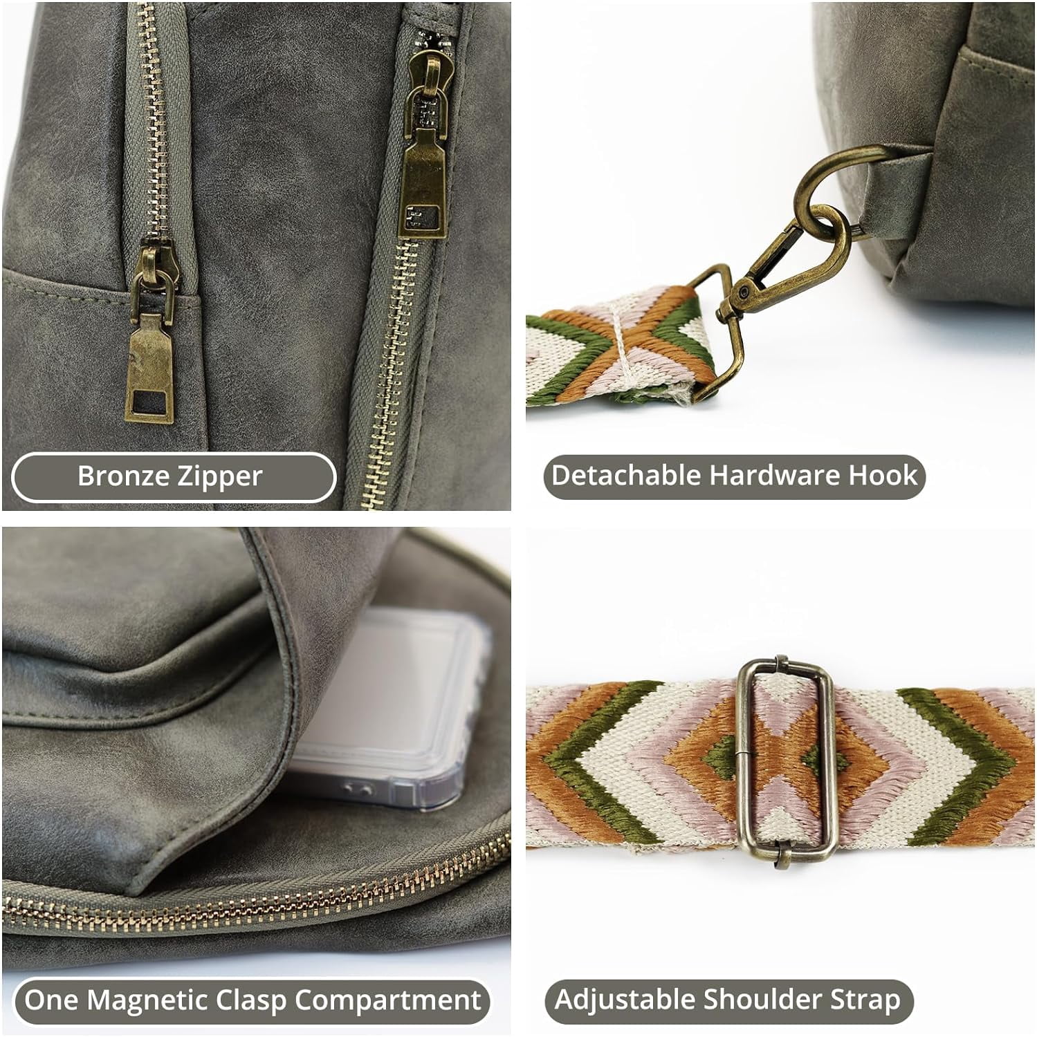 Sling Bag for Women Crossbody, PU Leather Small Sling bags Sling Chest Shoulder Backpack for Traveling Hiking