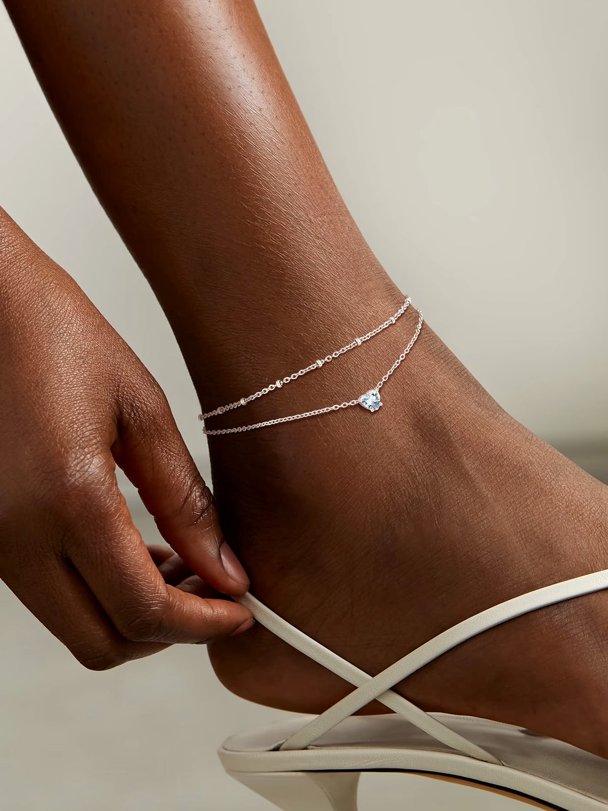 Suplight 925 Stelring Silver Birthstone Crystal Anklet Double Layered Chain Anklet Bracelets for Women