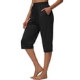 thumbnail image 5 of MLQIDK Black Linen Capri Pants for Women Trendy Summer Lounge Pant Knee Length Elastic Waist Plus Size Shorts Dressy Casual Linen Capris with Pockets Black 3XL, 5 of 7