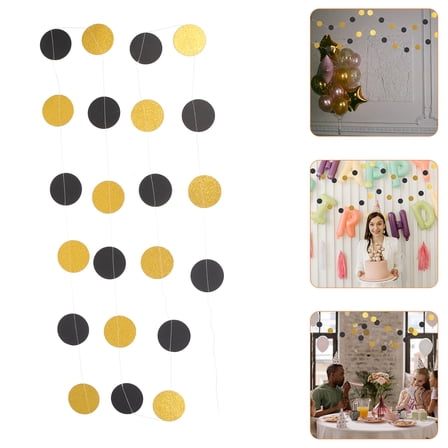 YOSADIER 8Pcs Circle Dot Garland Black Golden Disc Streamer