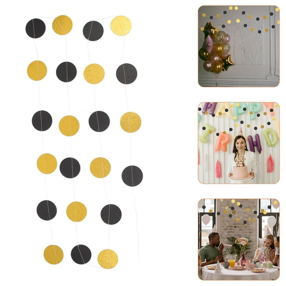 YOSADIER 8Pcs Circle Dot Garland Black Golden Disc Streamer