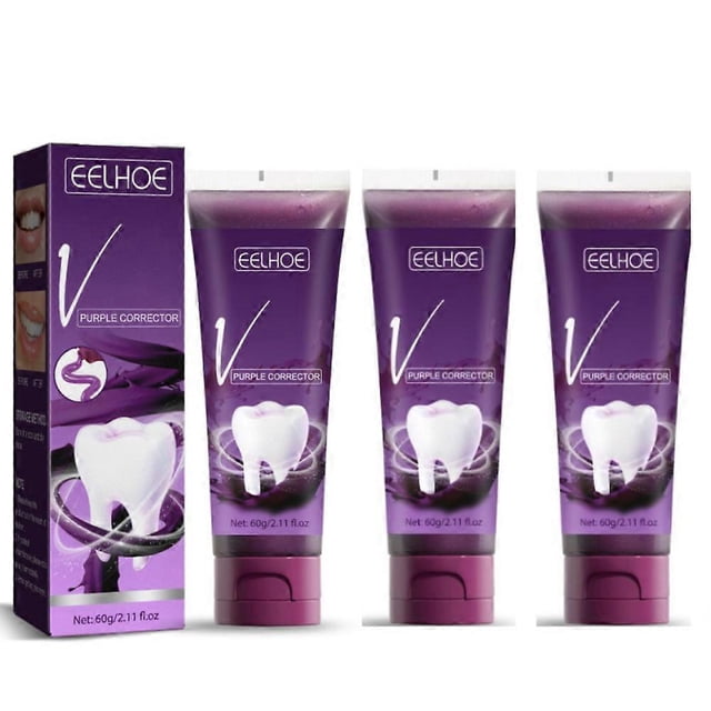 3PCS V34 Purple Teeth Whitening Toothpaste Color Corrector Tooth Stain Removal New