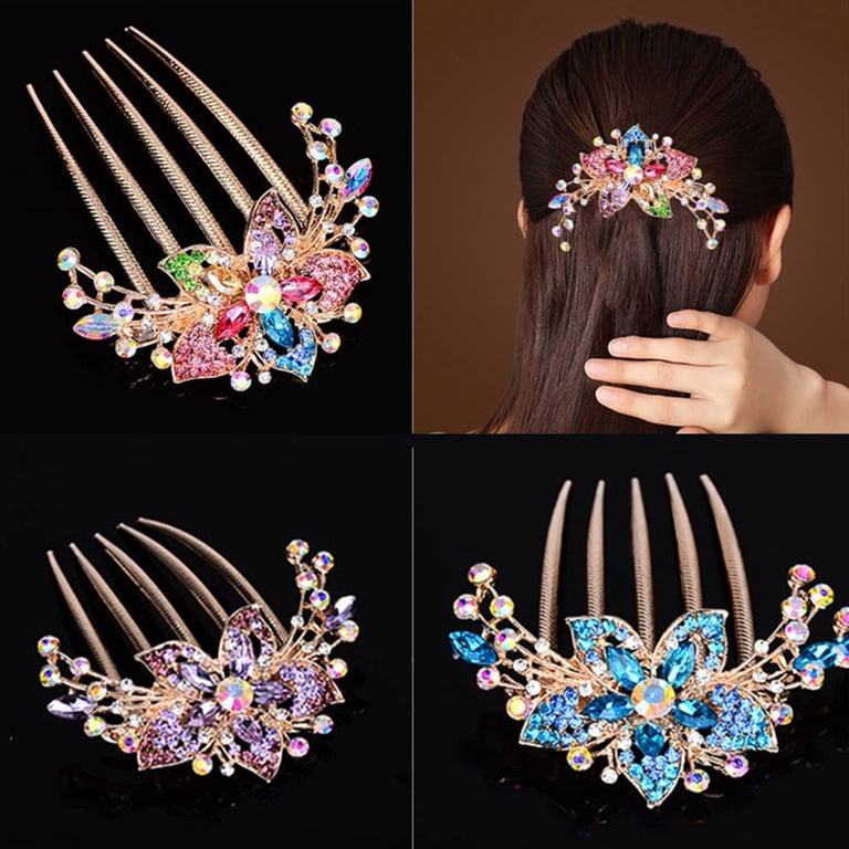 Champagne Rhinestone Flower Hairpin Comb Wedding Anniversary Party Banquet Amazon.com : Aimimier Flower Crystal French Hair Comb Luxury  main image 2