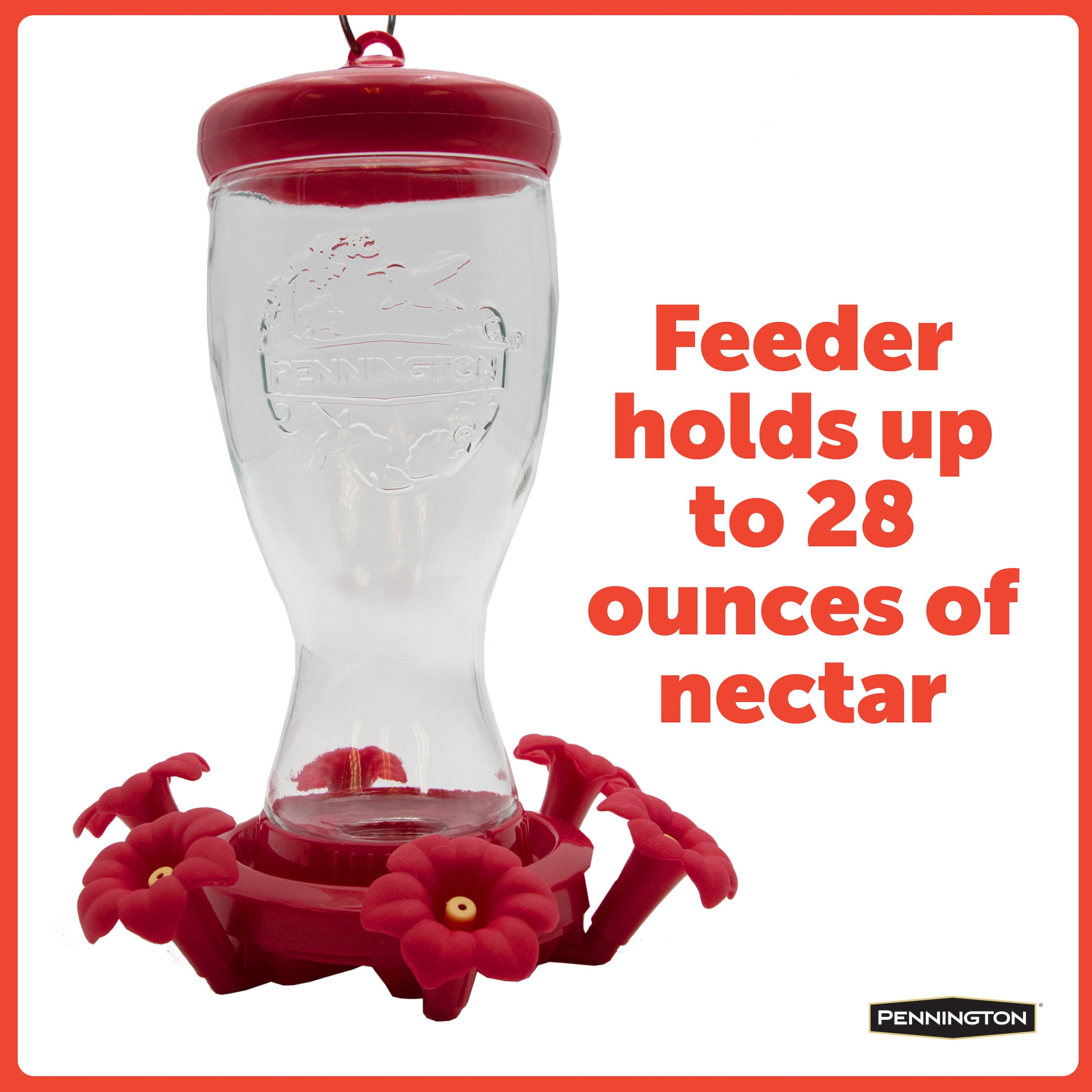 (2 pack) Pennington Sipper Glass Bottle Red Hummingbird Feeder, 28 oz Nectar Capacity
