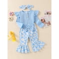 thumbnail image 3 of Loicainy Baby Toddler Girls 3 Piece Flare Pants Outfits 3 6 9 12 18 Months Ribbed Long Sleeves Romper and Daisy Print Elastic Pants Headband Set Fall Spring Clothes Set, 3 of 9