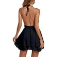 thumbnail image 3 of Women's Halter Deep V Neck Backless Ruffle Sleeveless Sexy Skater Mini Dress, 3 of 6