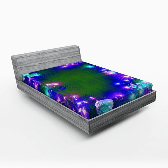 Ambesonne Christmas Fitted Sheet, Hipster Grunge Tinsel, Queen Size, Multicolor