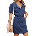 thumbnail image 1 of Vestido Vaquero Informal para Mujer, de Corta, con Lazo en la Cintura, Clásico, Camisero Azul XL, 1 of 9
