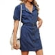 thumbnail image 1 of Vestido Vaquero Informal para Mujer, de Corta, con Lazo en la Cintura, Clásico, Camisero Azul XL, 1 of 9