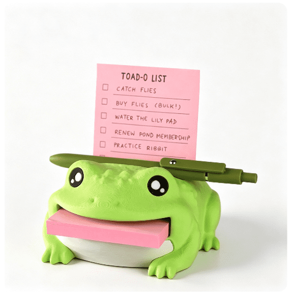 Note Toad - Desk Organizer & Note Holder, Cute Toad Sticky Note Holder, Multifunctional Desk Accessory for Office Table Decor