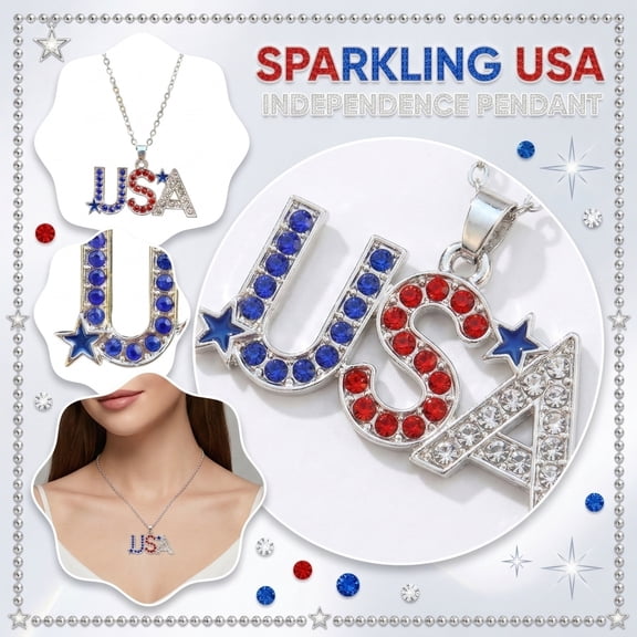 KUNPENG 2-4cm Fashion USA Independence Day Patriotic Charm Pendant, Red White Blue Stars and Stripes Creative Necklace Accessory for 4th of July Celebration, American Flag Theme Jewelry