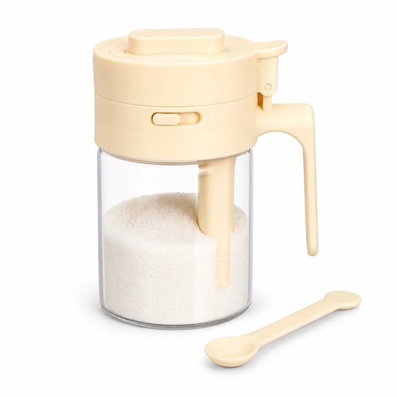 Pethiy Milky White 400ml Airtight Spice Jar with Spoon, 2-Way Dispensing Glass Seasoning Container for Kitchen Countertop, BPA-Free High Borosilicate Glass