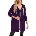 thumbnail image 5 of GuzomFashion Womens Purple Longline Zip Up Hoodie 100% Polyester Relaxed Fit With Side Pockets Warm for Daily Outings & Cool Seasons,Size M, 5 of 7