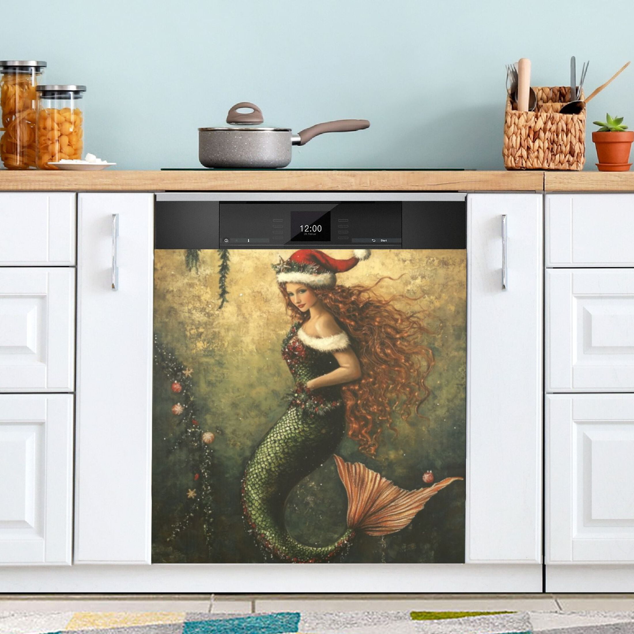 Dishwasher Magnetic Sticker 23x26 Inch Refrigerator Magnetic Sticker Washing Machine Magnetic Sticker Kitchen Panel Magnetic Sticker Home Decor Christmas Pretty Mermaid