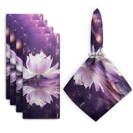 

Bahomeck Cloth Napkins Set Of 4 18*18 Inch Washable Polyester Napkins Dining Table Napkins Weddings Party Dinner Parties(Beautiful Lotus Flower Glowing With Soft Light)