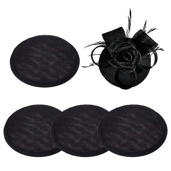 4pcs Imitation Hemp Round Fascinator Hat Base for Millinery Black 128~129x20mm