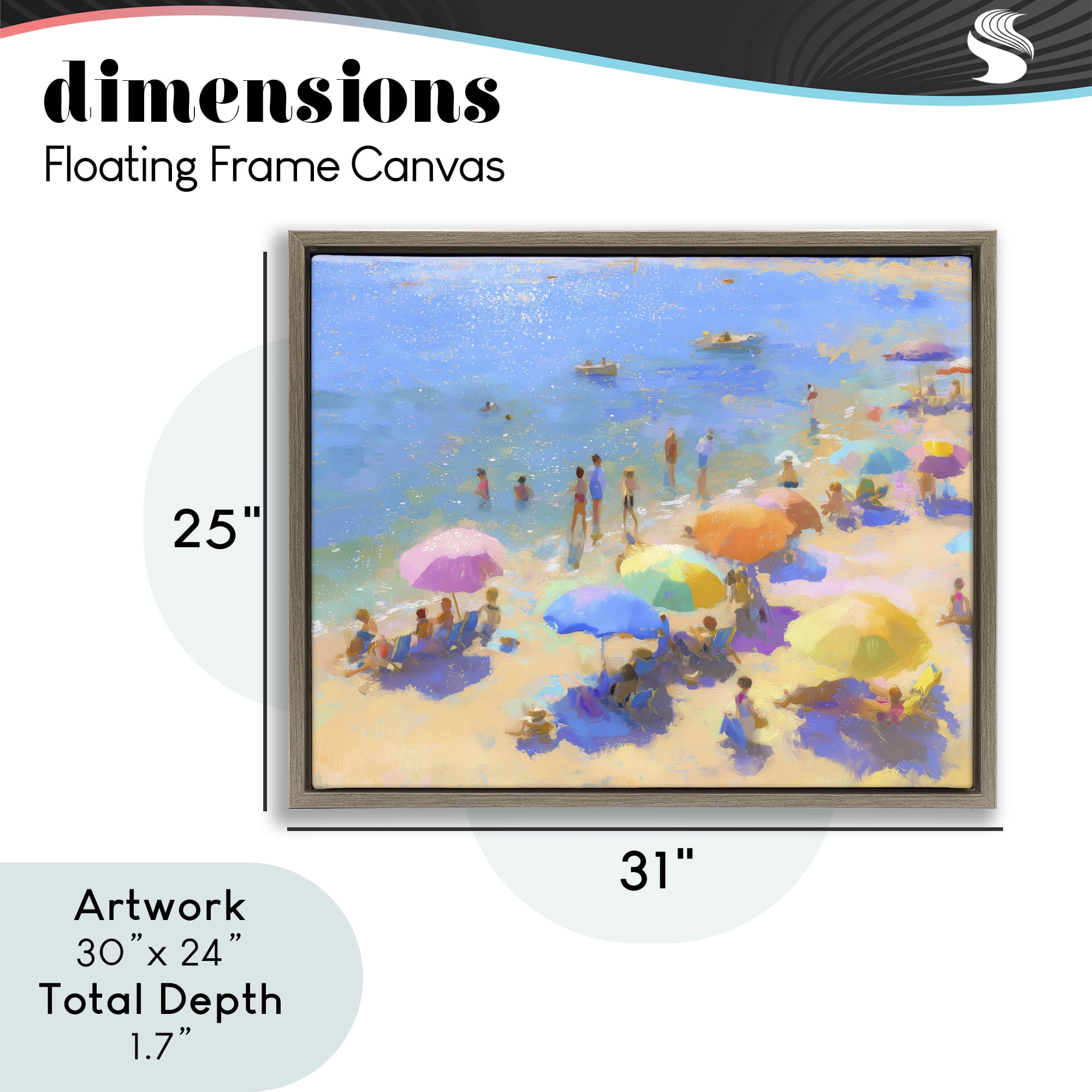 Stupell Industries Colorful Day at Beach Brown Framed Floater Canvas Wall Art, design by LSR Design Studio