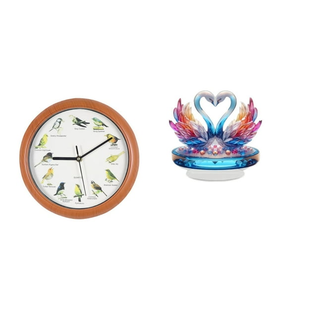 Reloj de pared,Reloj de pared con pájaro cantor Relojes de pared con pájaros,Estatua de escultura de cisne,Escultura de cisne para decoración del hogar Adorno de San Valentín,Estatua de
