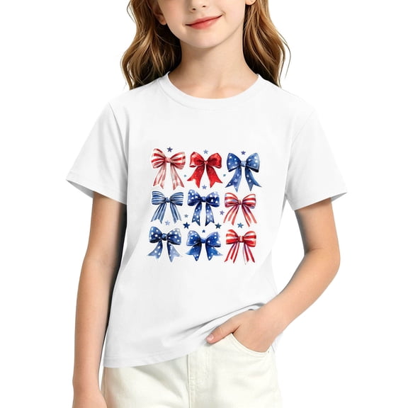 FAVIPT Kids 4th of July Shirt Girls Summer 250 Years Boys American Flag Shirts Red White Blue Tshirt Independence Day Tee White,7-8Years
