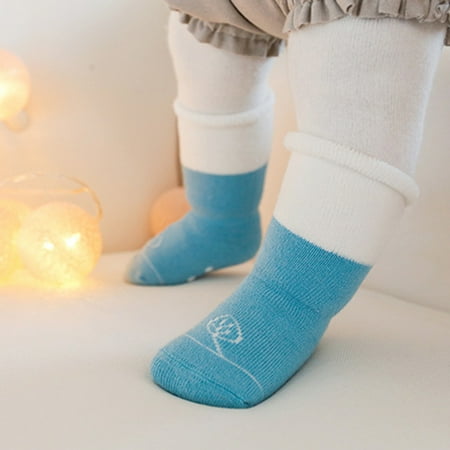 

Quealent Baby Infants Toddlers Girls Mid Calf Length Socks 3 Pair Antislip Long Stockings Ruffled School Socks First Sick Kid Sky Blue Medium