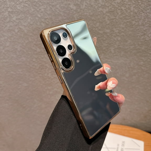 Decase Compatible with Samsung Galaxy S25 Ultra Mirror Case,Cute Luxury Glossy Mirror Plating Protective Cover,Shockproof Cover for Women Girls,Gold