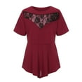 thumbnail image 6 of Mittory Womens Plus Size Tops O-Neck Asymmetric Short Sleeve Tunics Lace Blouse Shirts for Summer, 6 of 8