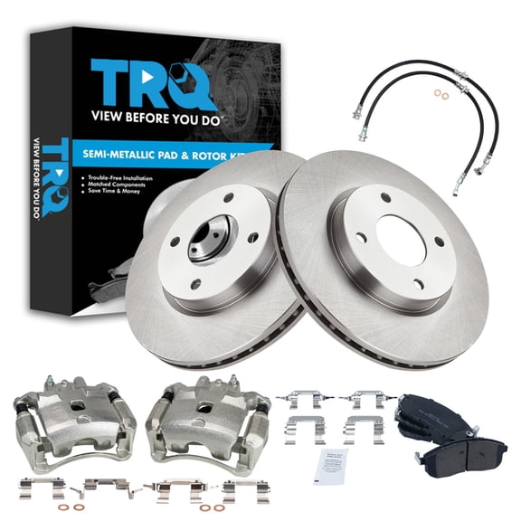 TRQ Front Brake Pad and Rotor Set Semi Metallic Calipers Hoses Fits 2007-2012 Nissan Sentra