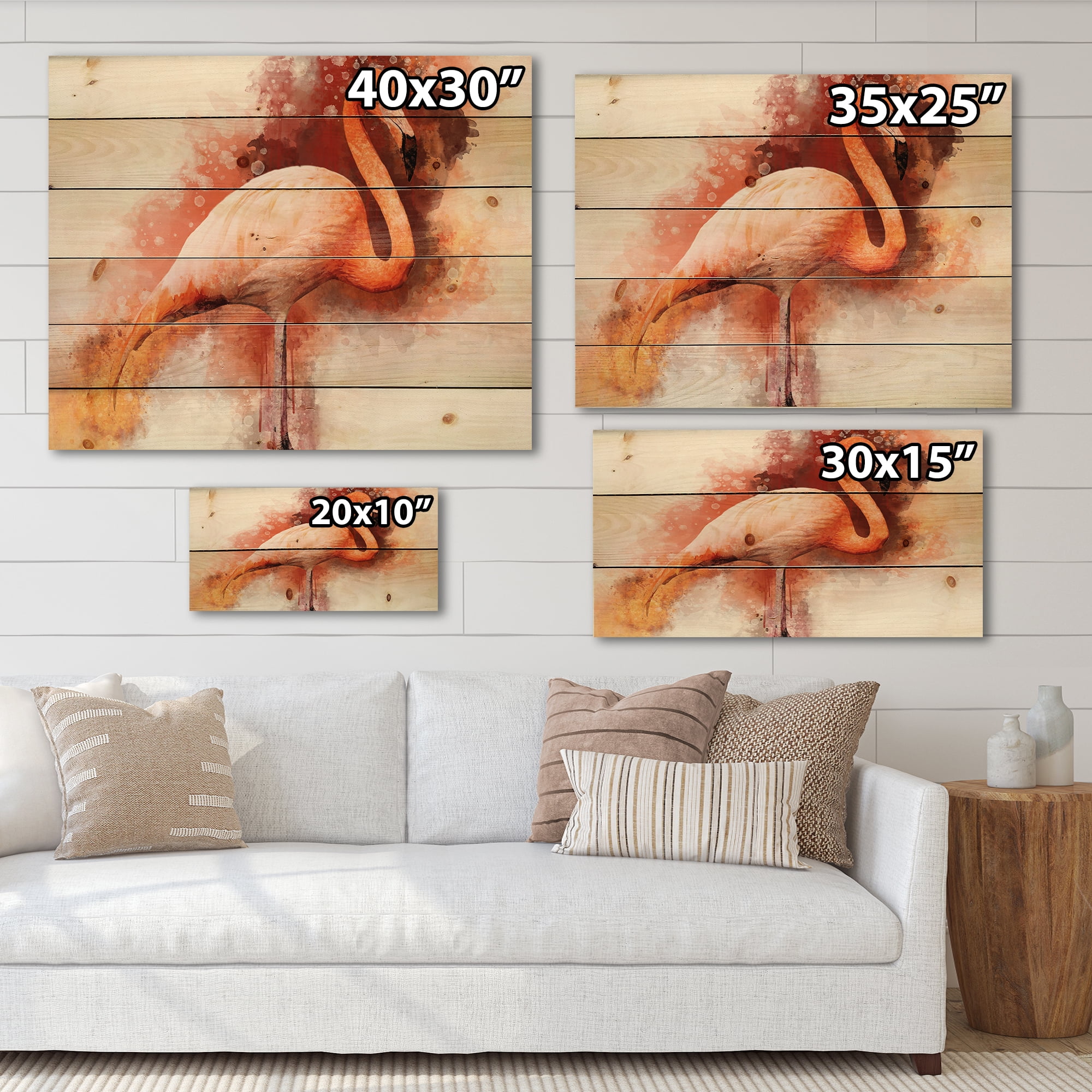Designart 'Abstract Portrait of Pink Flamingo II' Farmhouse Print on Natural Pine Wood