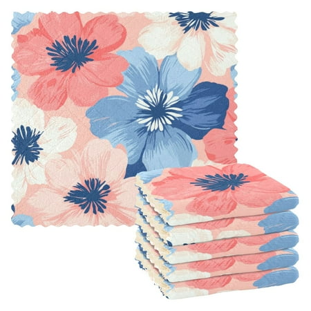 

6 Pack Kitchen Dish Towels 11 Inch x 11 Inch Reusable Cleaning Cloths for Washing Dishes Dish Cloths for Drying Dishes Pink and Blue Large Flowers