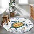 thumbnail image 4 of Sea Turtle Round Living Room Rugs 4 ft, Ocean Watercolor Blue Seastars Seaweed Corals Anchor Washable Area Rug with Non-Slip Sturdy Edge Binding Round Carpet for Entryway Kitchen Bedroom Bathroom, 4 of 9