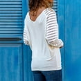 thumbnail image 3 of MPWEGNP T-Shirts Blancs pour Femmes Mode Printemps Col en V Rayé Blouse Patchwork Imprimée Ample Manches Longues, 3 of 9