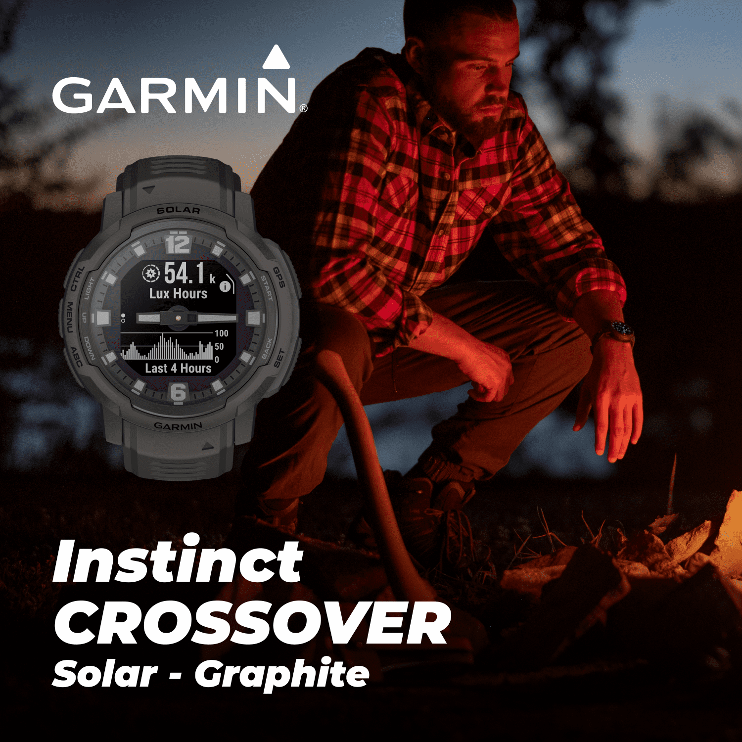 Garmin Instinct Crossover Solar, Rugged Hybrid Smartwatch, Analog Hands and  Digital Display 1. in, Graphite with Wearable4U Power Bank Bundle