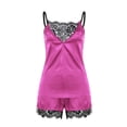 thumbnail image 4 of Binmer Women's Lace Trim Camisole and Shorts Pajama Set, 2-Piece Loungewear Hot Pink,Women's Plus XL, 4 of 4
