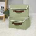thumbnail image 6 of Storage Bin with Lid Storage Boxes with PU Leather Handles PP Plastic Board Decorative Foldable Lidded Cotton Linen Fabric Home Cubes Baskets Closet Organizer Container - Green, Small Size, 6 of 7