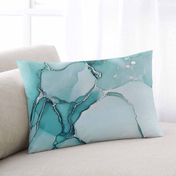 Marble Turquoise Throw Pillow Covers, Abstract Nature Cracks Silver Wavy Soft Breathable Pillow Cases with Invisible Zipper for Sleeping, Body Pillowcases for Couch Bed Sofa Chair 24x36 Inches