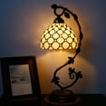 thumbnail image 5 of Bedside Lamp Stained Glass Shade Tiffany Table Lamp Banker, Cute Cream Pearl Style Desk Light with Metal Leaf Thin Base 21" Tall for Reading Living Room Bedroom Farmhouse LED Bulb Better, 5 of 6