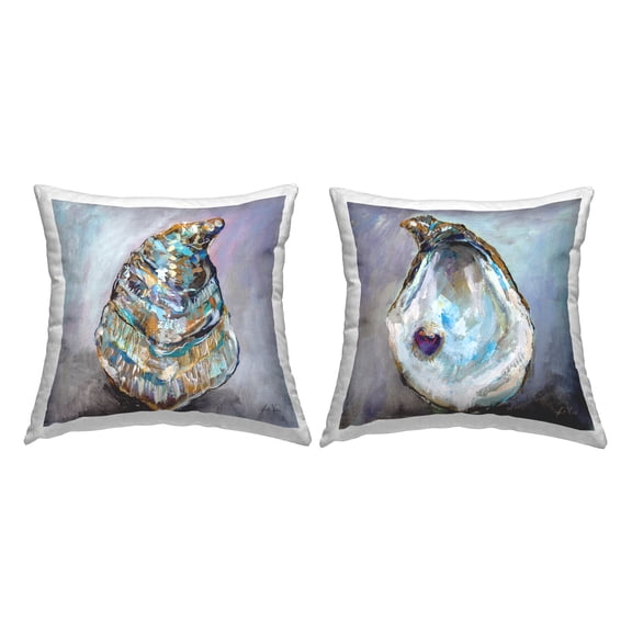 Stupell Industries Nautical Oyster Shells Square Decorative Printed Throw Pillow, 18 x 18, Set of 2