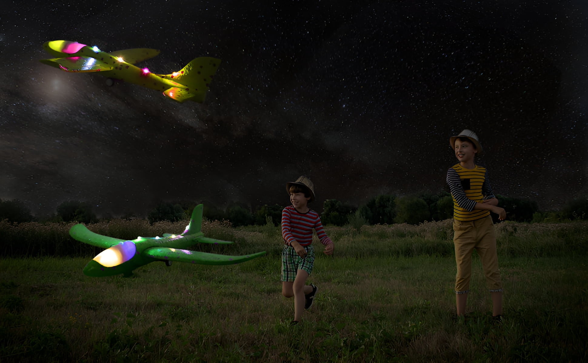 Allaugh 3 Pack Airplane Launcher Toy, 12.6" Foam Glider LED Plane, 2 Flight Mode Catapult Airplane Boy Toys for 4-12 Kids Outdoor Flying Toys Gifts, Red, Orange, Blue
